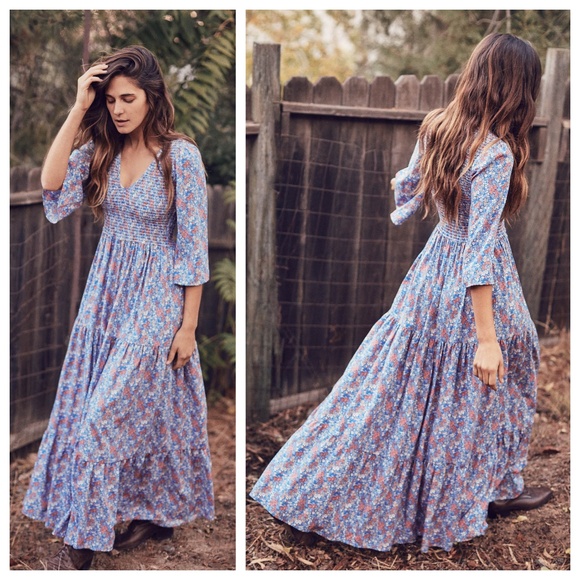 Christy Dawn Dresses & Skirts - Christy Dawn | The Basil Smocked Floral Maxi Dress | Blue/Pink | M/L
